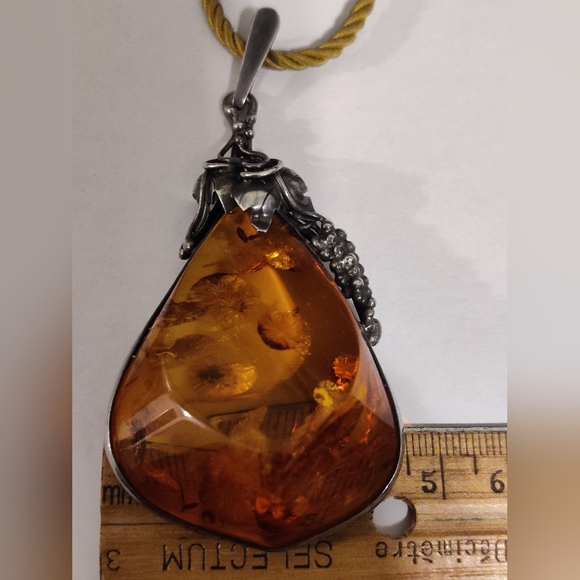 Stunning Genuine Baltic Amber Pendant Art Nouveau style Sterling Silver 925 - Picture 13 of 16